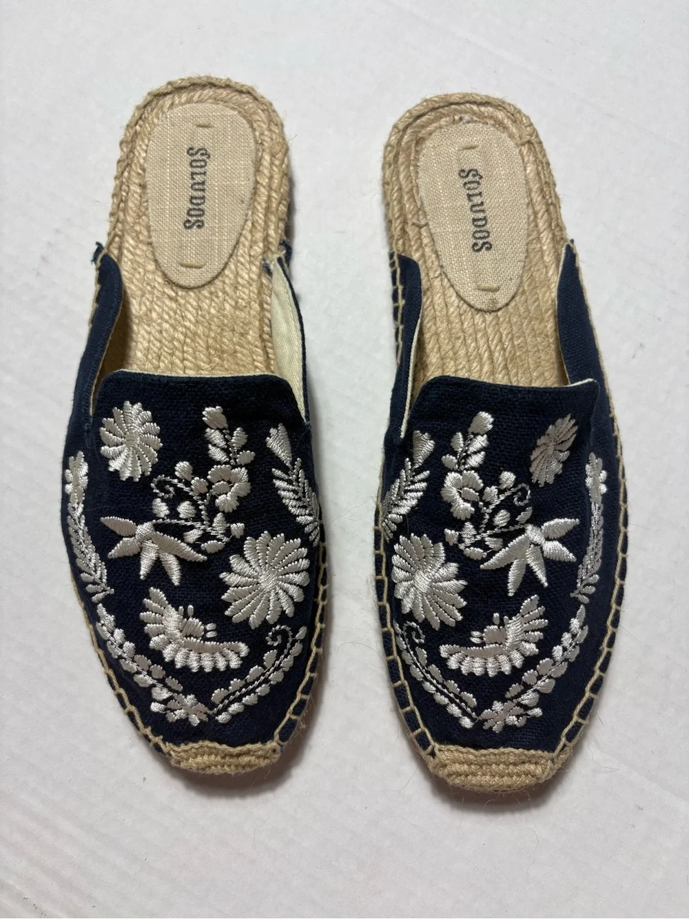 Soludos Ibiza Anthropologie Women Sz 8 Navy Embroidered Espadrille Slip on Mules